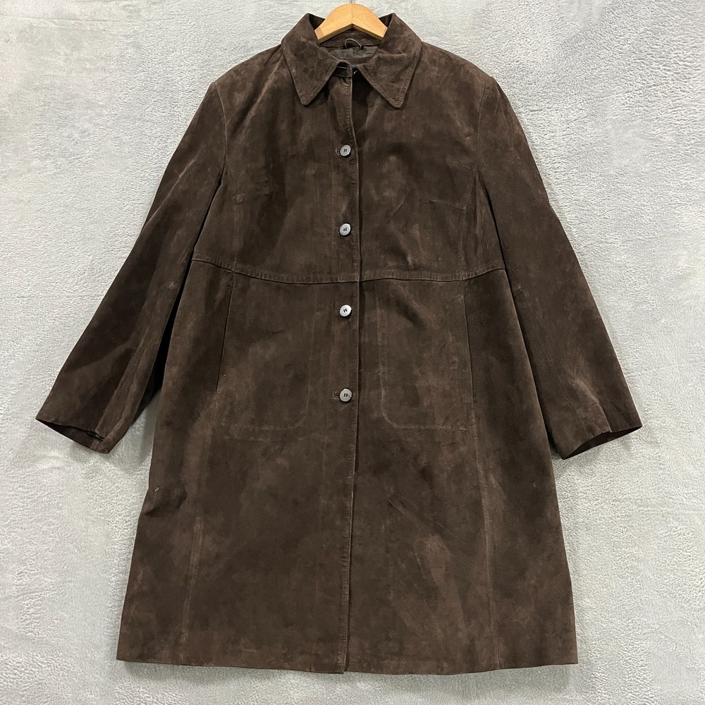 Vintage Bernardo Leather Jacket 1X Suede Blazer Coat Womens Brown Peacoat 90s